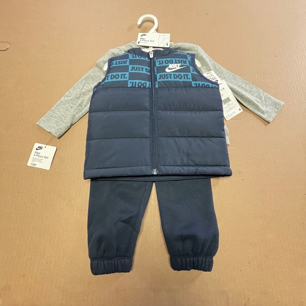 Nike Blue Graphic Puffer Vest Full Zip 3‎ Pc Set Kids (Size 12 Months) NWT